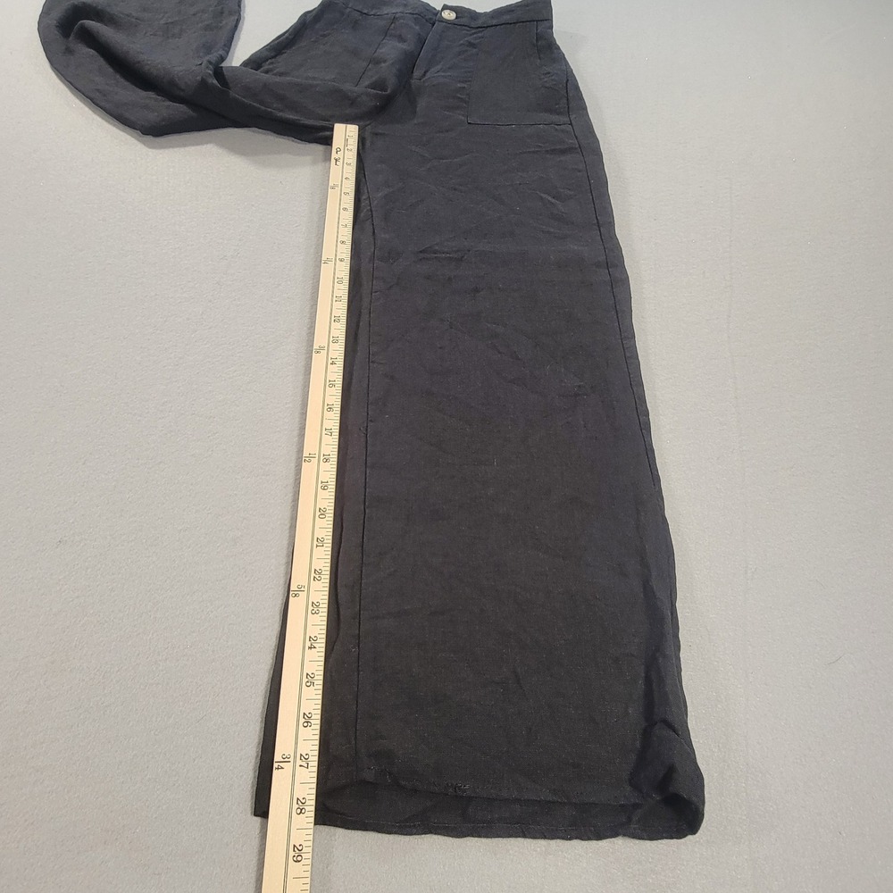 Little Lies 100% Linen Wide Leg Pants High Rise Black Patch Pocket Women's M - Picture 5 of 9